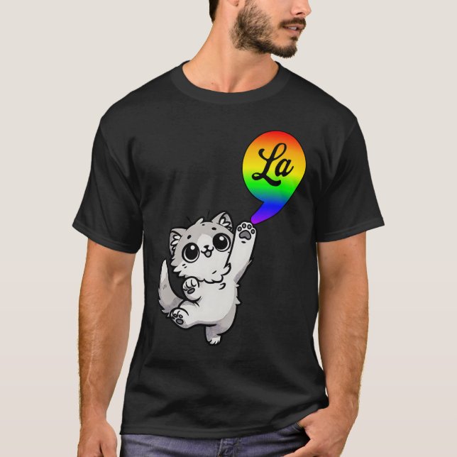 Comma-la With Cute Cat Kamala Rainbow Design  T-Shirt (Front)