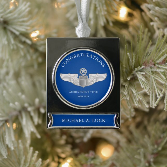 Command Pilot Wings Custom Text Silver Plated Banner Ornament (Tree)