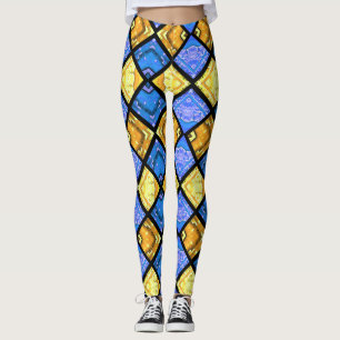Commedia dell'Arte Harlequin Blue & Gold Leggings