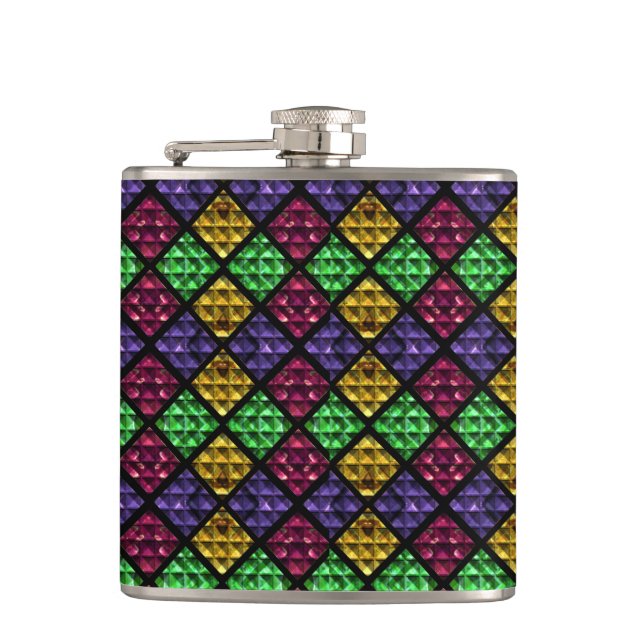Commedia dell'Arte Harlequin Jewel Box Hip Flask (Front)