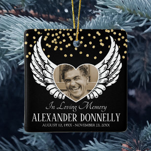 Commemorate Photo Angel Wings Ceramic Ornament