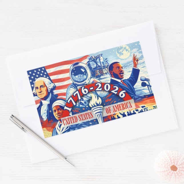 Commemorative 1776-2026 USA Semiquincentennial  Rectangular Sticker (Envelope)