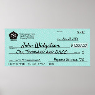 Commemorative 36x16 giant charity bonus faux check poster