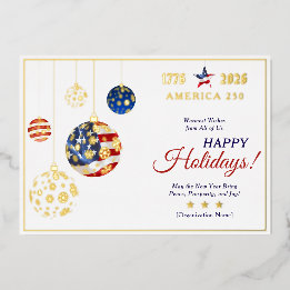 Commemorative America 250 Patriotic Blue Keepsake Foil Holiday Card