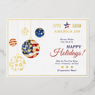 Commemorative America 250 Patriotic Blue Keepsake Foil Holiday Card