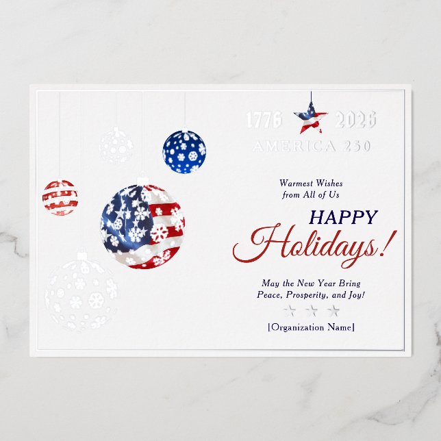 Commemorative America 250 Patriotic Blue Keepsake Foil Holiday Card (Front)