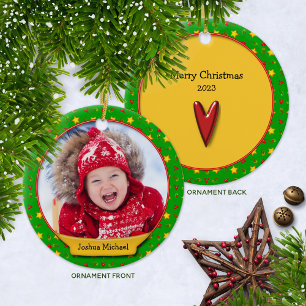 Commemorative Christmas Memories • Hearts & Star Ceramic Ornament