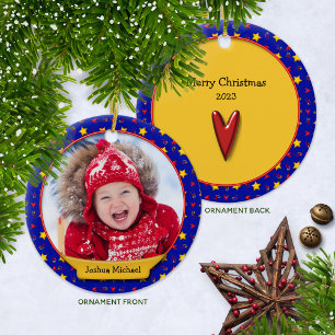 Commemorative Christmas Memories • Hearts & Stars Ceramic Ornament