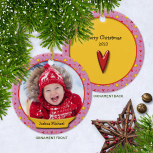 Commemorative Christmas Memories • Hearts & Stars Ceramic Ornament