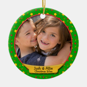 Commemorative Christmas Memories • Hearts & Stars Ceramic Ornament