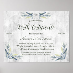 Commemorative New Baby Footprint Birth Certificate Poster