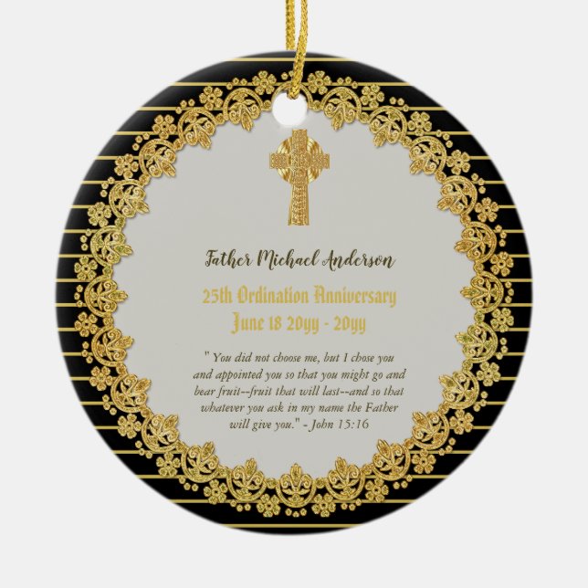 Commemorative Ordination Anniversary Gift - ANY YR Ceramic Ornament (Front)