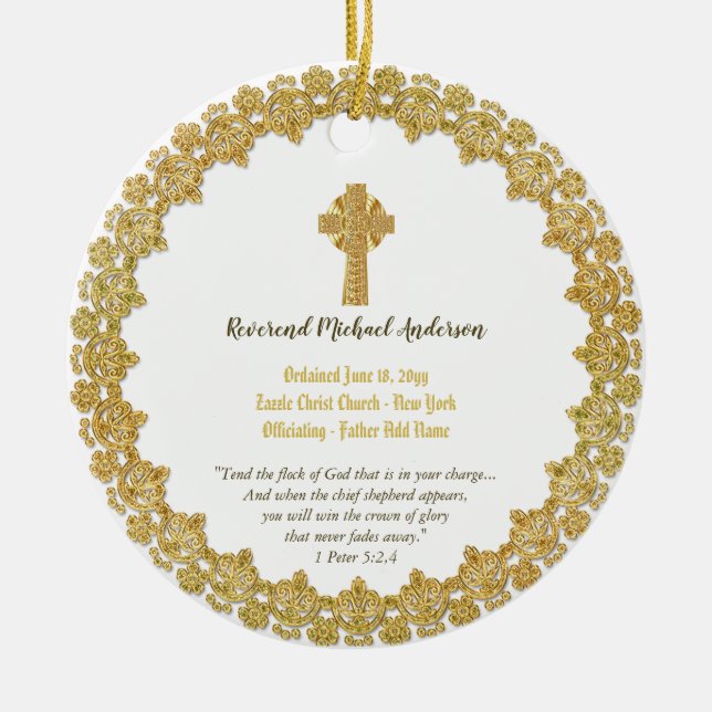 Commemorative ORDINATION gift Priest Pastor Deacon Ceramic Ornament (Front)