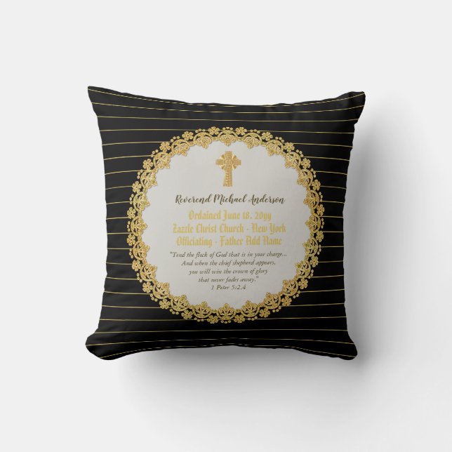 Commemorative ORDINATION gift Priest Pastor Deacon Cushion (Front)