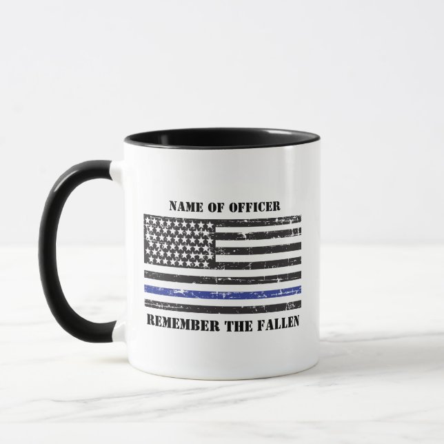 Commemorative, Personalised Thin Blue Line Police Mug (Left)