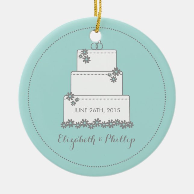 Commemorative Wedding Cake Ornament - Seafoam (Front)