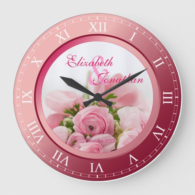 Commemorative Wedding Ruby Roman Numerals Photo Large Clock (Front)