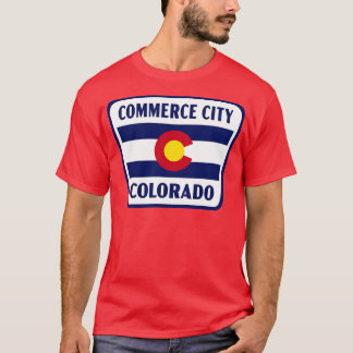 Commerce City Colorado Retro Flag Badge White T-Shirt