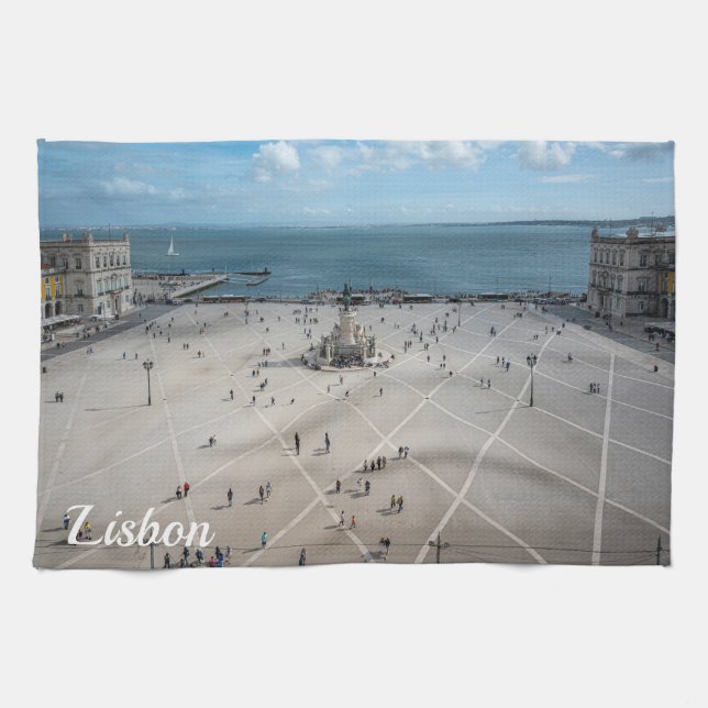 Commerce Square from above in Lisbon, Portugal Tea Towel (Horizontal)