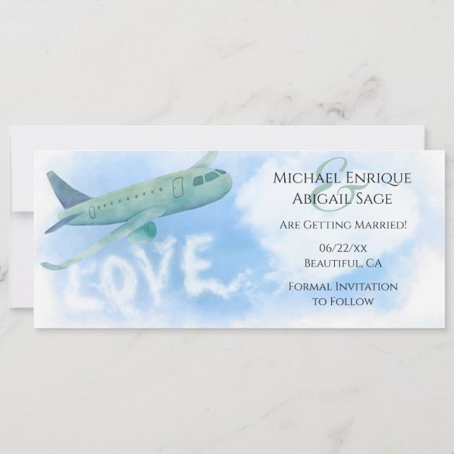 Commercial Aeroplane Love Jet Stream Travel Weddin Save The Date (Back)