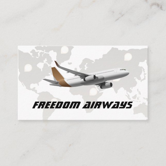 Commercial Aeroplane | World Map Background Business Card (Front)