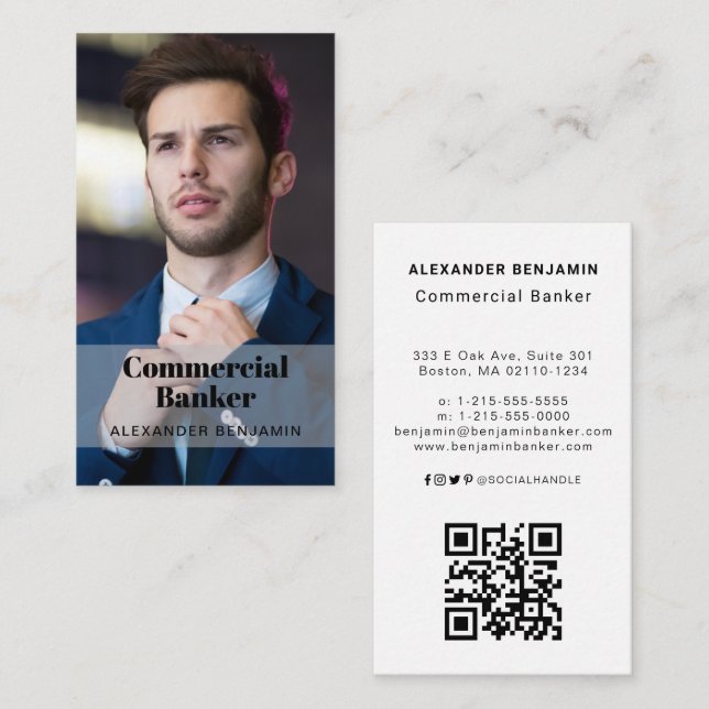 Commercial Banker Photo QR Code Business Card (Front/Back)