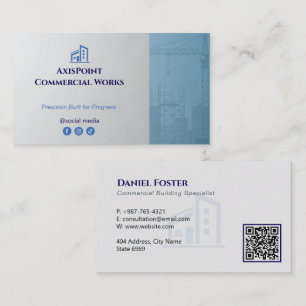 Commercial Building Contractors   Grey Minimalist Business Card