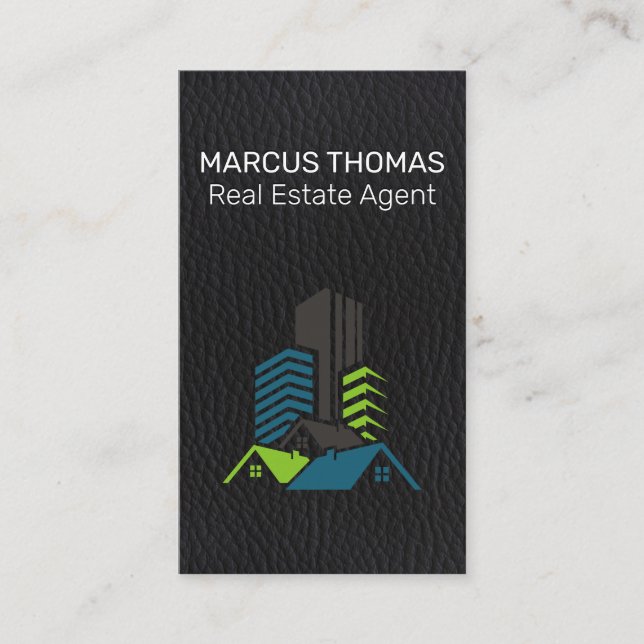 Commercial Buildings | Black Leather Background Appointment Card (Front)