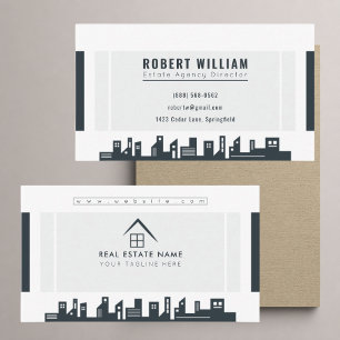 Commercial City Skyline Real Estate Broker Agent Business Card