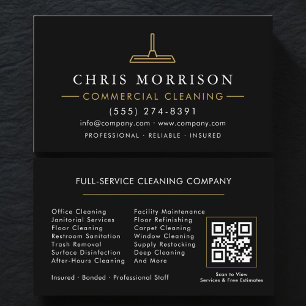 Commercial Cleaning Black Gold QR Code Business Card