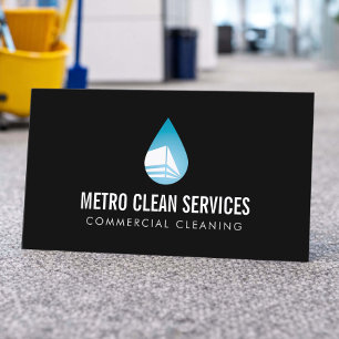 Commercial Cleaning Service Professional Black Business Card