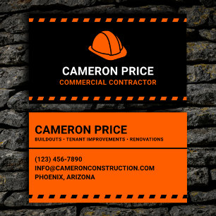 Commercial Contractor Orange Hard Hat Business Card