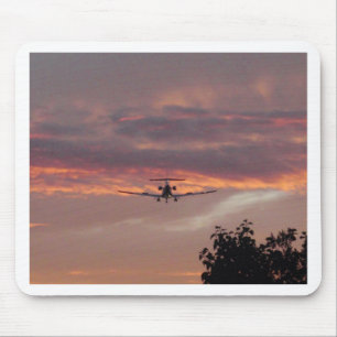 Commercial Jet Landing At Sunset Mouse Pad