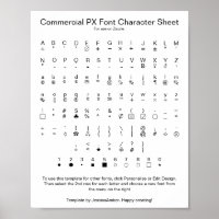 Commercial PX Font Character Sheet for Zazzle