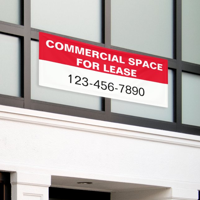 Commercial Space for Lease & Phone Red White Black Banner (Outside Building)