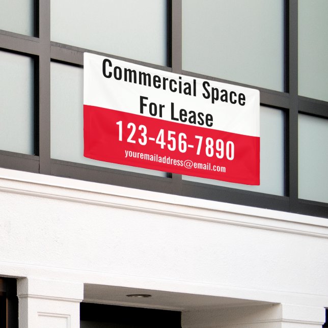Commercial Space For Lease Red White Black Phone Banner (Outside Building)