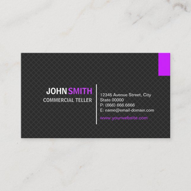 Commercial Teller - Modern Twill Grid Business Card (Front)