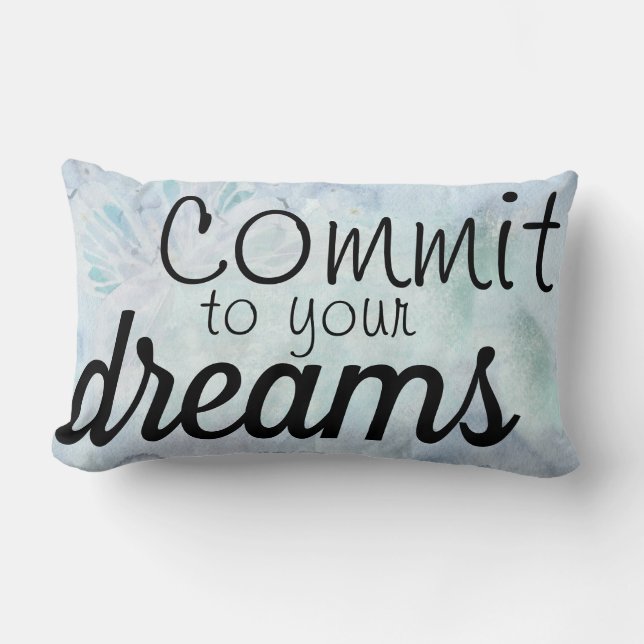 Commit to Your Dreams Blue Watercolor Lumbar Cushion (Front)