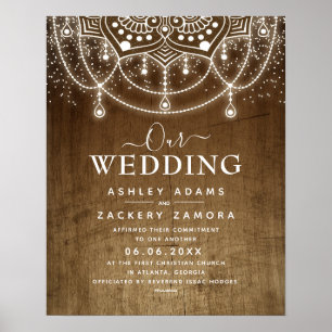 Commitment Boho FairyLights Wedding Certificate Poster