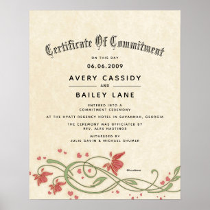 "Commitment Ceremony" Floral Wedding Certificate Poster