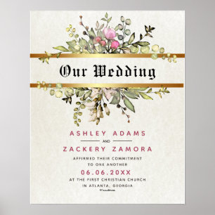 Commitment Floral Banner Wedding Certificate Poster