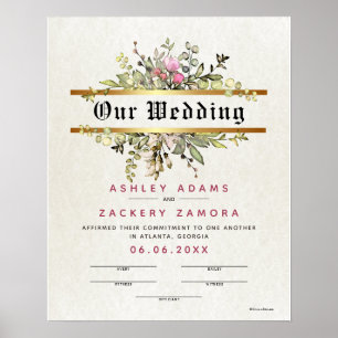 Commitment Floral Banner Wedding Certificate Poster