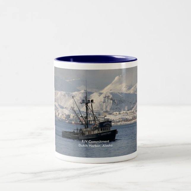 Commitment, Longliner in Dutch Harbour, Alaska Two-Tone Coffee Mug (Center)