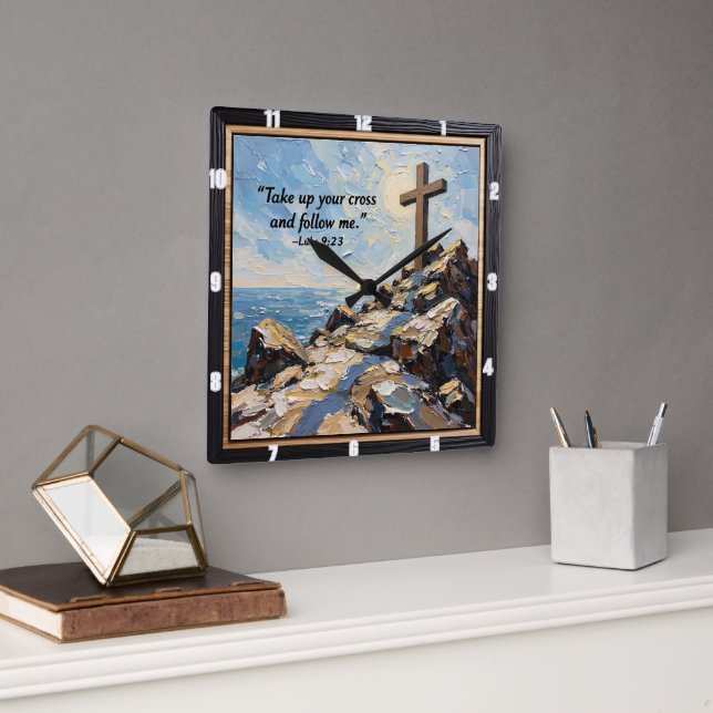 Commitment's Hour: Embrace Your Cross Square Wall Clock (Office)