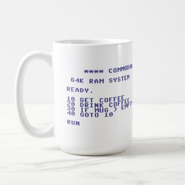 Commodore 64 Drink Coffee Basic Program Coffee Mug (Left)