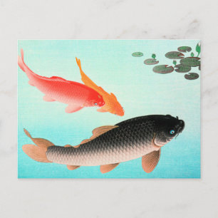 Common and Golden Carp, fine art by Ohara Koson Postcard