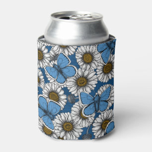 Common blue butterflies and daisy flowers can cooler