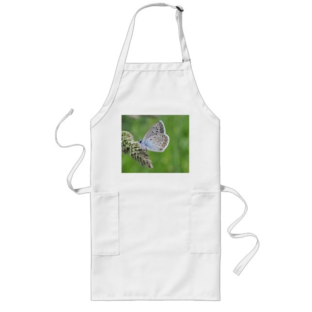 Common Blue Butterfly on Grass Long Apron (Front)