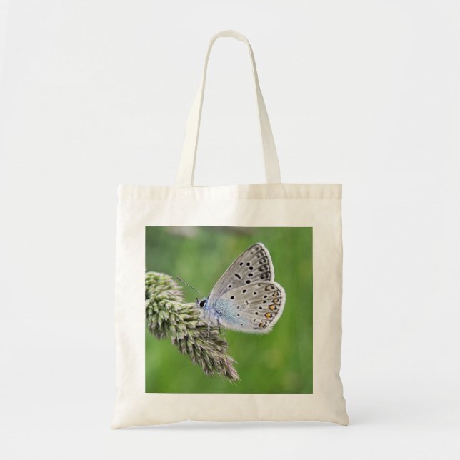 Common Blue Butterfly on Grass Tote Bag (Front)
