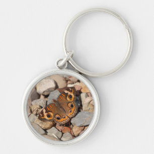 Common Buckeye Butterfly on River Rock Keychain